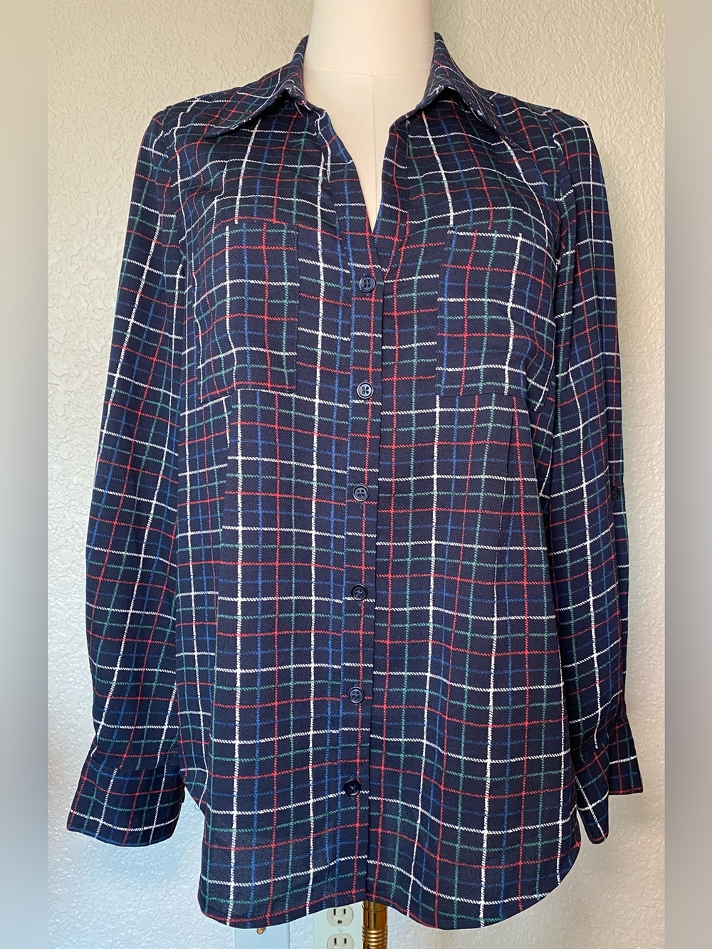 Joie Women’s Navy Plaid Button-Up Shirt size XS